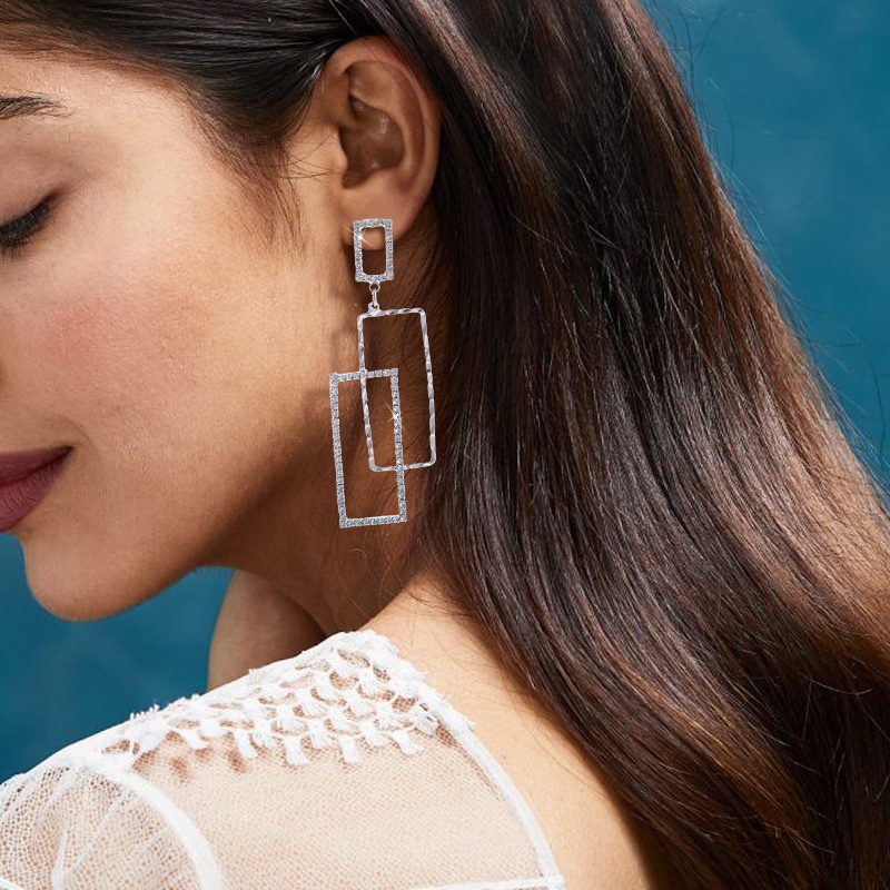 South Korea flashing rhinestone rectangular earrings trendy fashion temperament earrings