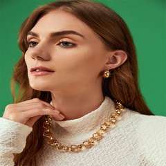 neue runde Perlenkette Hip-Hop-Set Halskette C-förmige Ohrringe einfache Persönlichkeit