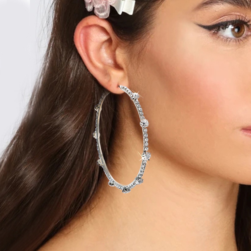 Korean version new simple circle metal rhinestone earrings trendy niche earrings wholesale