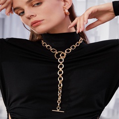 new geometric retro sweater chain golden round bead chain fashion OT buckle necklace