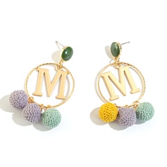 Korean version of the new fashion ball personality alloy letter earrings temperament trend earrings wholesale