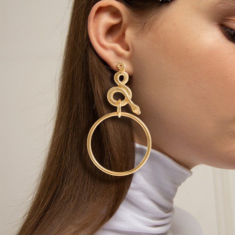 Wholesale fashion exaggerated retro circle earrings geometric snakeshaped golden personalized earrings