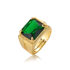 Cross-border popular emerald retro style square ethnic ring gold plated open ring