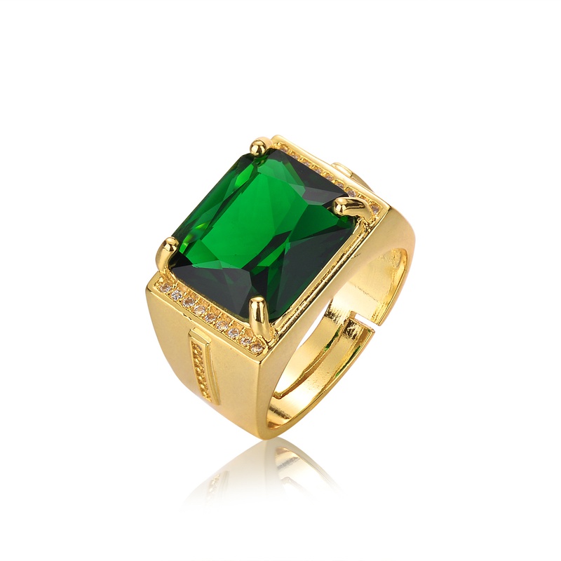 Crossborder popular emerald retro style square ethnic ring gold plated open ring