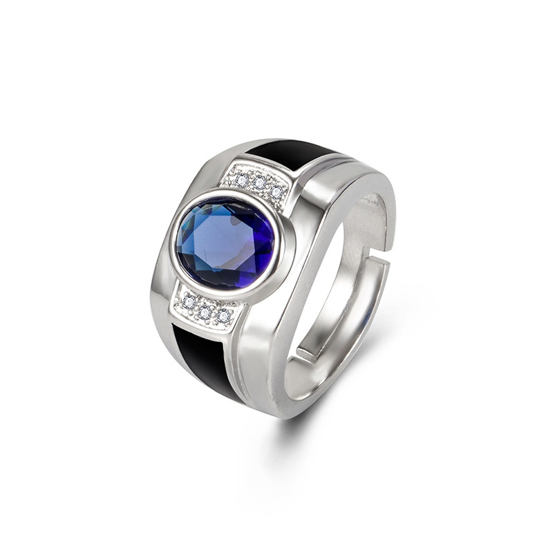 crossborder inlaid blue zircon European and American fashion trendy opening blue diamond ring jewelry
