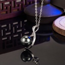 imitation natural black pearl pendant zircon black pearl swan pendant necklacepicture10