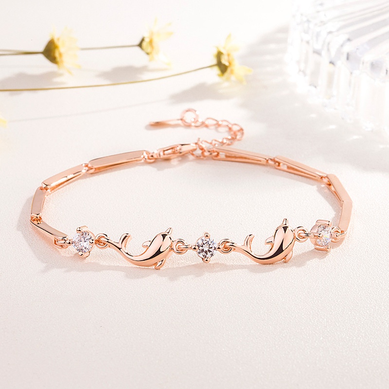 Korean rose gold diamond zircon dolphin copper bracelet wholesale