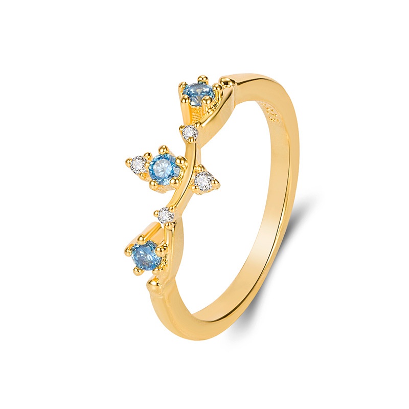 Korean diamond and sea blue zircon blue crystal gold index finger ring fashion jewelry