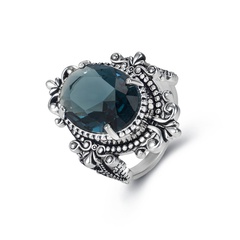 oval sea blue tray stone European and American retro plated ring jewelry
