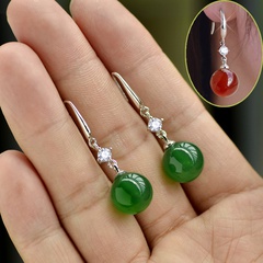 Fashion natural green agate earrings copper inlaid zircon earrings wholesale
