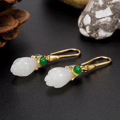 Retro tulip earrings white jade earrings copper earrings wholesale