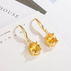 Fashion citrine long earrings female oval copper inlaid zircon earrings