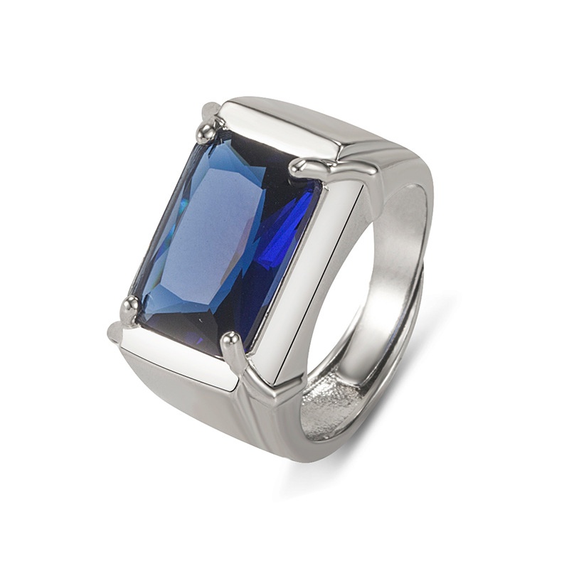square emerald open ring fashion fourclaw blue diamond ring fashion jewelry