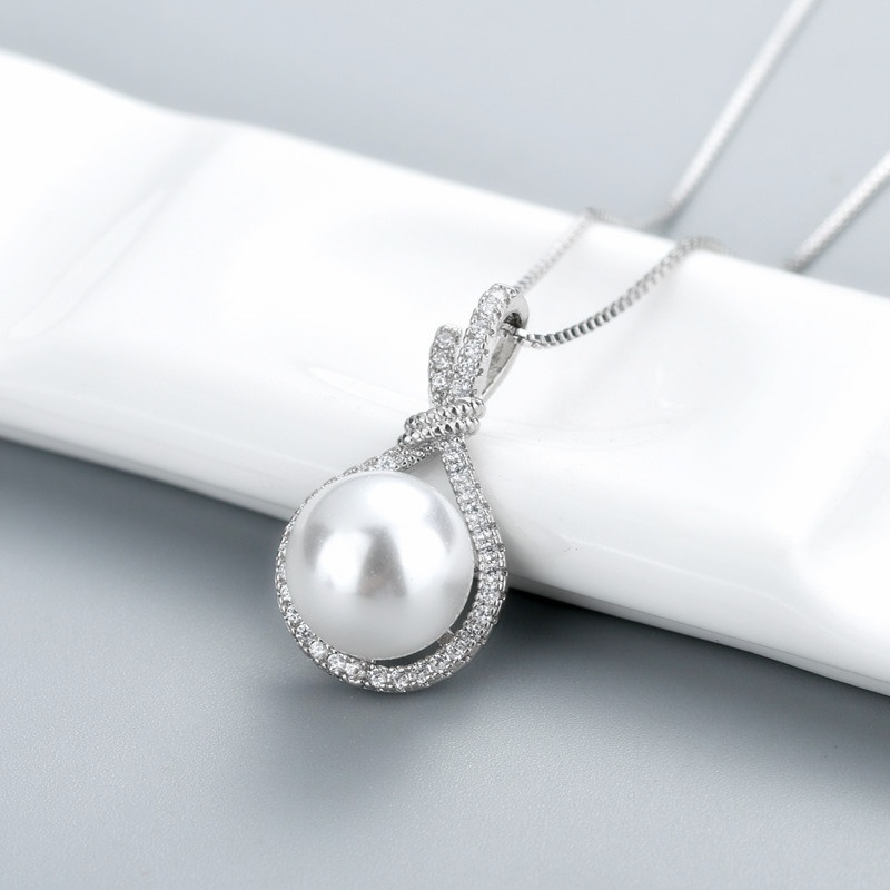 Korean version inlaid full diamond zircon pearl pendant imitation natural pearl necklace fashion jewelry