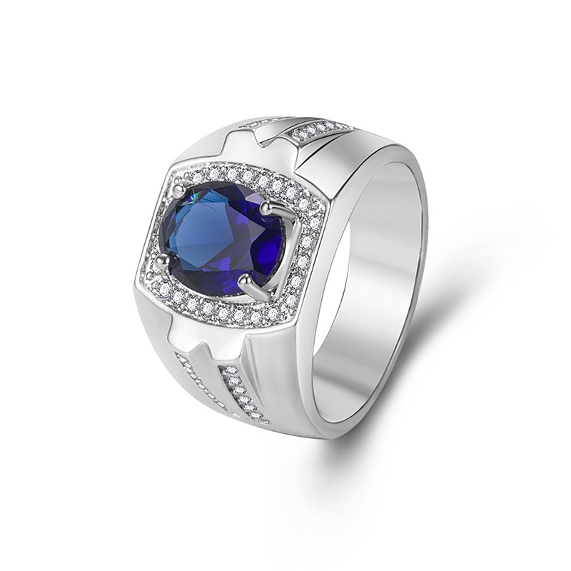 blue crystal European and American zircon aquamarine ring fashion wholesale