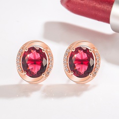 Korean version of diamond-studded zircon oval earrings red egg-shaped earrings fashion jewelry