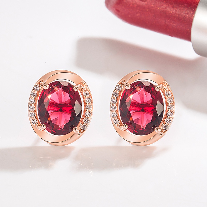Korean version of diamondstudded zircon oval earrings red eggshaped earrings fashion jewelry