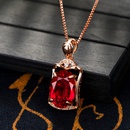Korean 18K Gold Rose Gold Square Ruby Pendant Micro Diamond Red Necklace Pendantpicture8