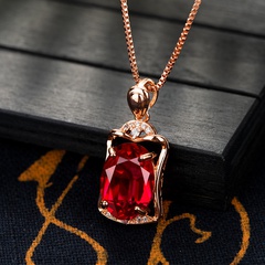 Korean 18K Gold Rose Gold Square Ruby Pendant Micro Diamond Red Necklace Pendant