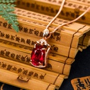 Korean 18K Gold Rose Gold Square Ruby Pendant Micro Diamond Red Necklace Pendantpicture9