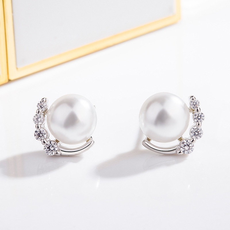 Korean version pearl earrings diamond zircon pearl earrings temperament earrings simple fashion jewelry