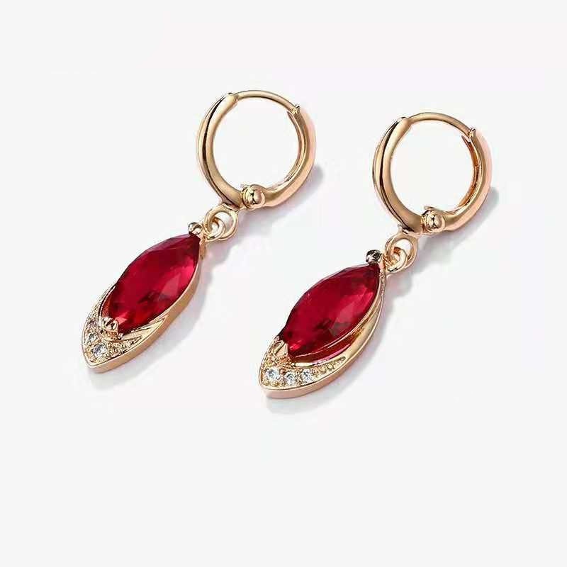 Korean rose crystal long earrings female ruby diamond long copper earrings