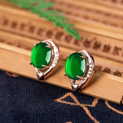 Retro ethnic drop-shaped green chalcedony earrings diamond earrings jewelry