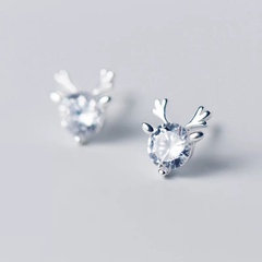 Korean version simple single diamond small elk earrings antler earrings cute temperament Christmas ear jewelry