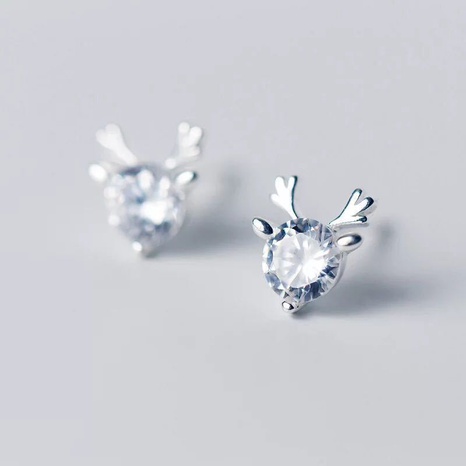 Korean version simple single diamond small elk earrings antler earrings cute temperament Christmas ear jewelry's discount tags