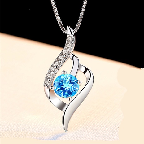 Version coréenne pendentif en cristal bleu simple mode diamant cristal clavicule chaîne bijoux en gros's discount tags