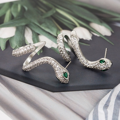 Fashion snake earrings female copper inlaid zircon earrings wholesale's discount tags