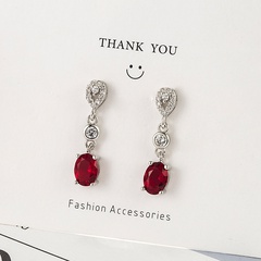 Korean diamond rose ruby long copper earrings wholesale