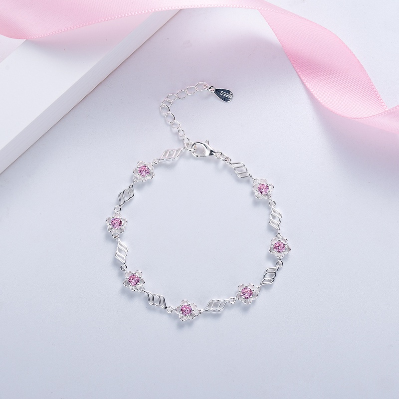 fashion heartshape pink zircon cherry blossom bracelet wholesale
