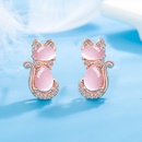 Korean pink crystal cat earrings female diamond cute cat copper wholesalepicture8