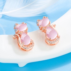 Boucles d'oreilles chat en cristal rose coréen diamant femelle chat mignon cuivre en gros