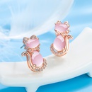 Korean pink crystal cat earrings female diamond cute cat copper wholesalepicture9