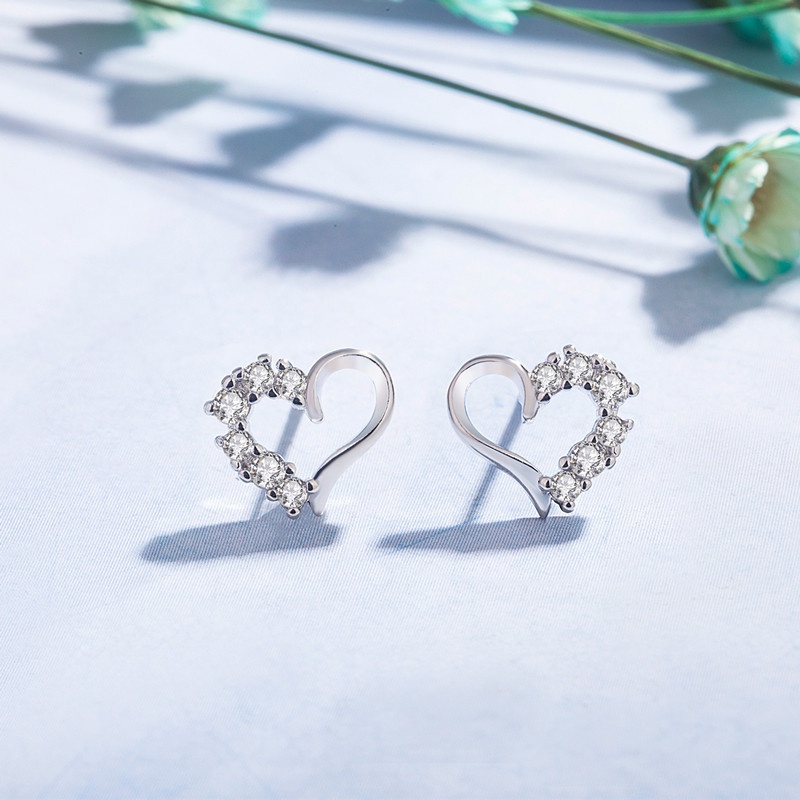 Korean version diamond heartshaped earrings hollow love earrings temperament jewelry