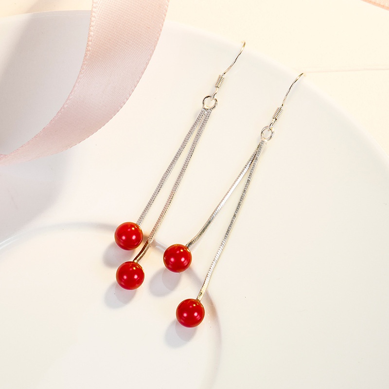 Korean imitation cherry earrings long tassel cherry copper earrings
