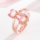 Korean pink crystal cat ring female diamond hibiscus stone cat open fashion ringpicture8