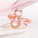 Korean pink crystal cat ring female diamond hibiscus stone cat open fashion ringpicture11