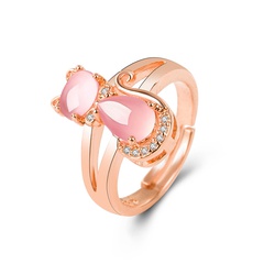 Koreanischer rosa Kristall Katzenring weiblicher Diamant Hibiskus Stein Katze offener Modering