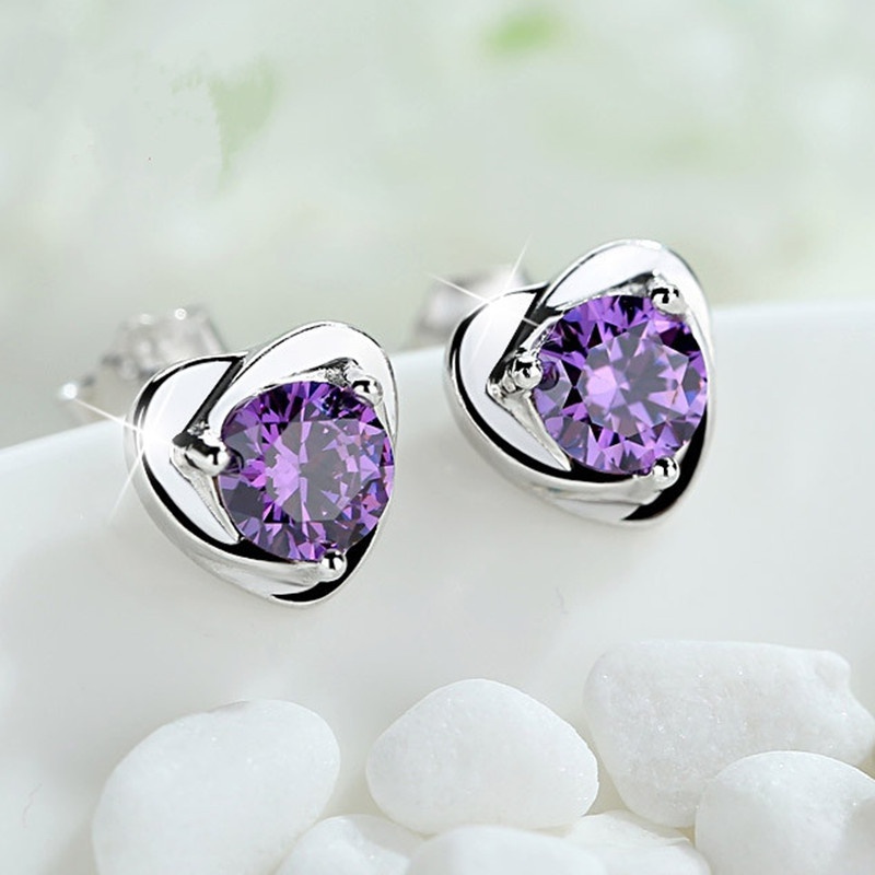 Korean version heartshaped purple diamond earrings fashion temperament earrings wholesale jewelry