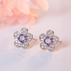 Fashion Temperament Full Diamond Zircon Snowflake Stud Earrings Flower Purple Diamond Stud Earrings Jewelry
