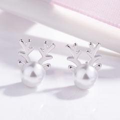 Korean version elk pearl antler earrings pearl earrings fashion jewelry