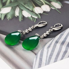 Fashion earrings female long green agate earrings simple diamond copper earrings