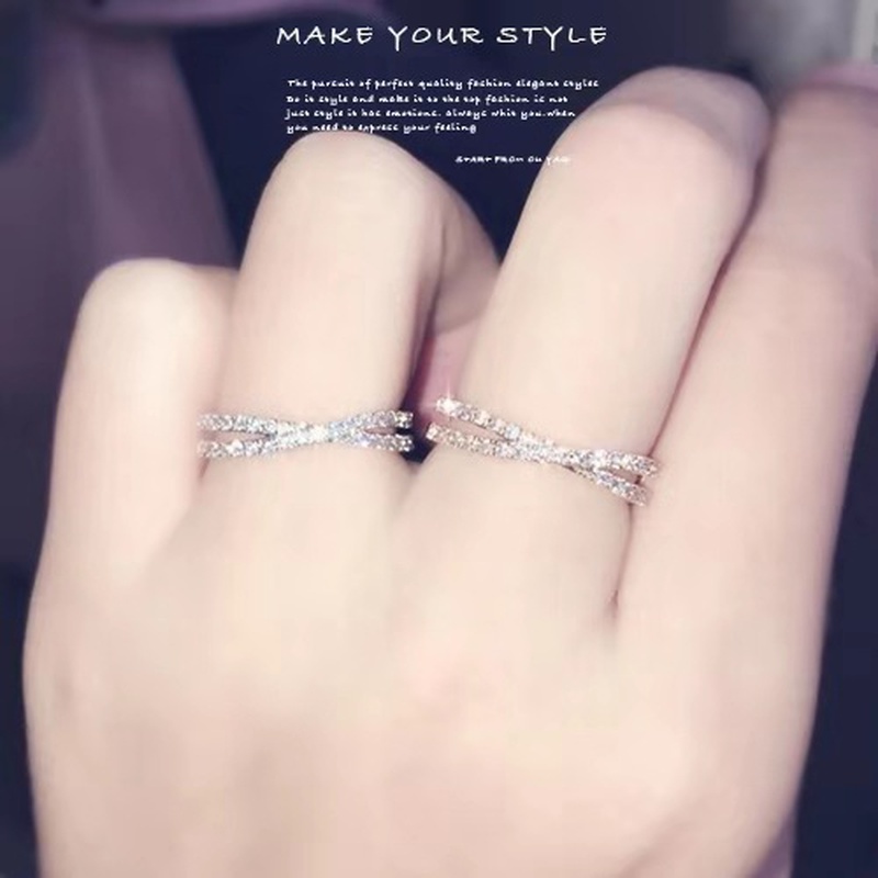 South Korea microinlaid flashing diamond cross 18k rose gold index finger ring tail ring jewelry