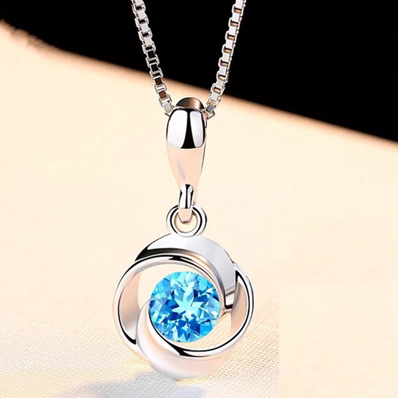 Korean fourleaf clover blue crystal pendant fashion simple zircon retro necklace jewelry wholesale
