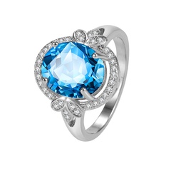 blue zircon European and American diamond butterfly sapphire ring fashion jewelry