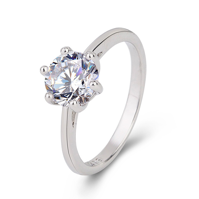 fashion classic sixclaw single zircon European and American crossborder simulation diamond ring jewelry