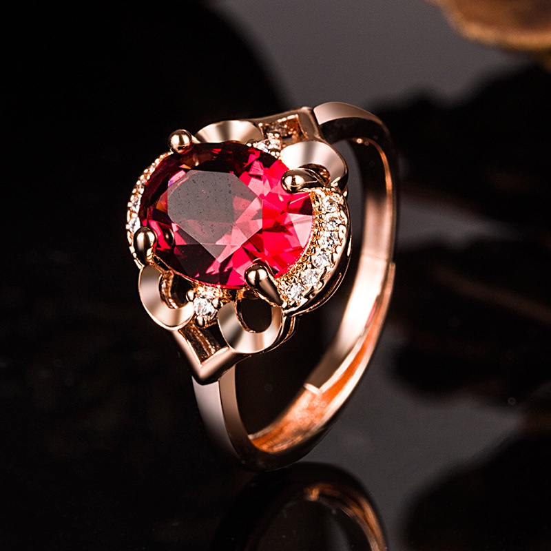 micro inlaid zircon flower ring rose ruby ring rose gold luxury ring jewelry